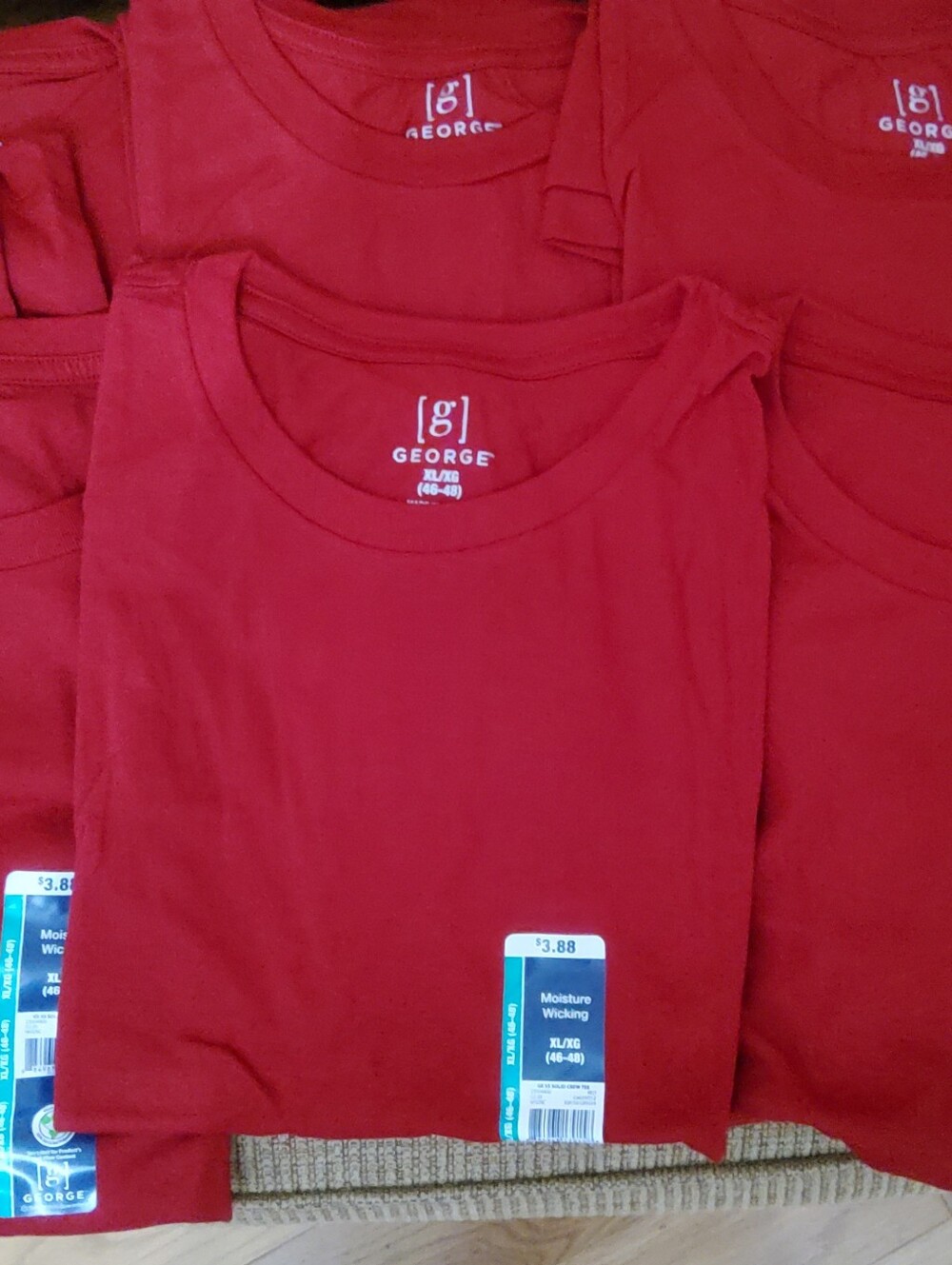 George Men’s XL Red Moisture Wicking Crew Neck T-Shirts 46-48 NWT Lot of 6